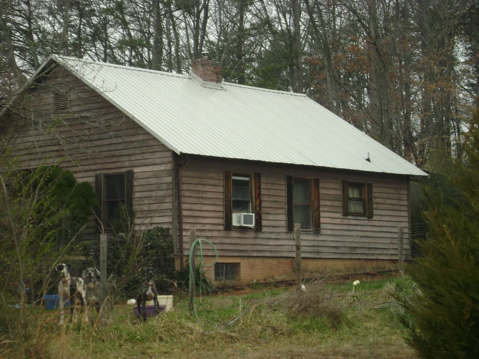 White metal roof on an old wood sided farmhouse, from a Asphalt Shingle Roof Repair job in Laotto